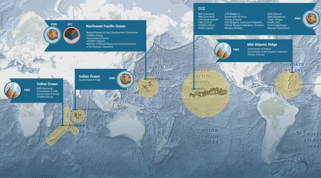 Worldwide distribution of polymetallic nodules and ISA's role in regulating the mining activities.